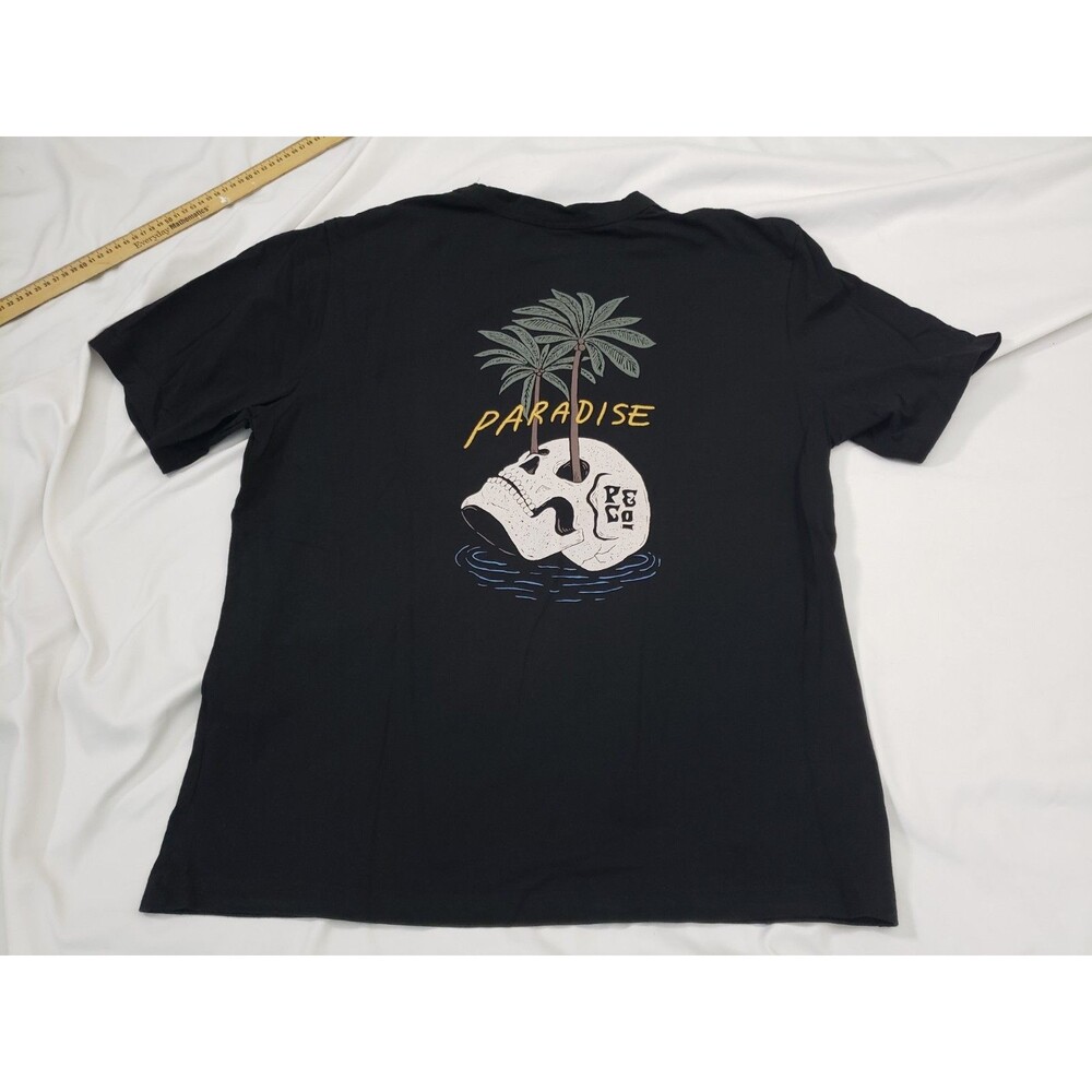 P&Co Skull Palm Tree Graphic T-shirt Men Large Black Embroidered Short Sleeve